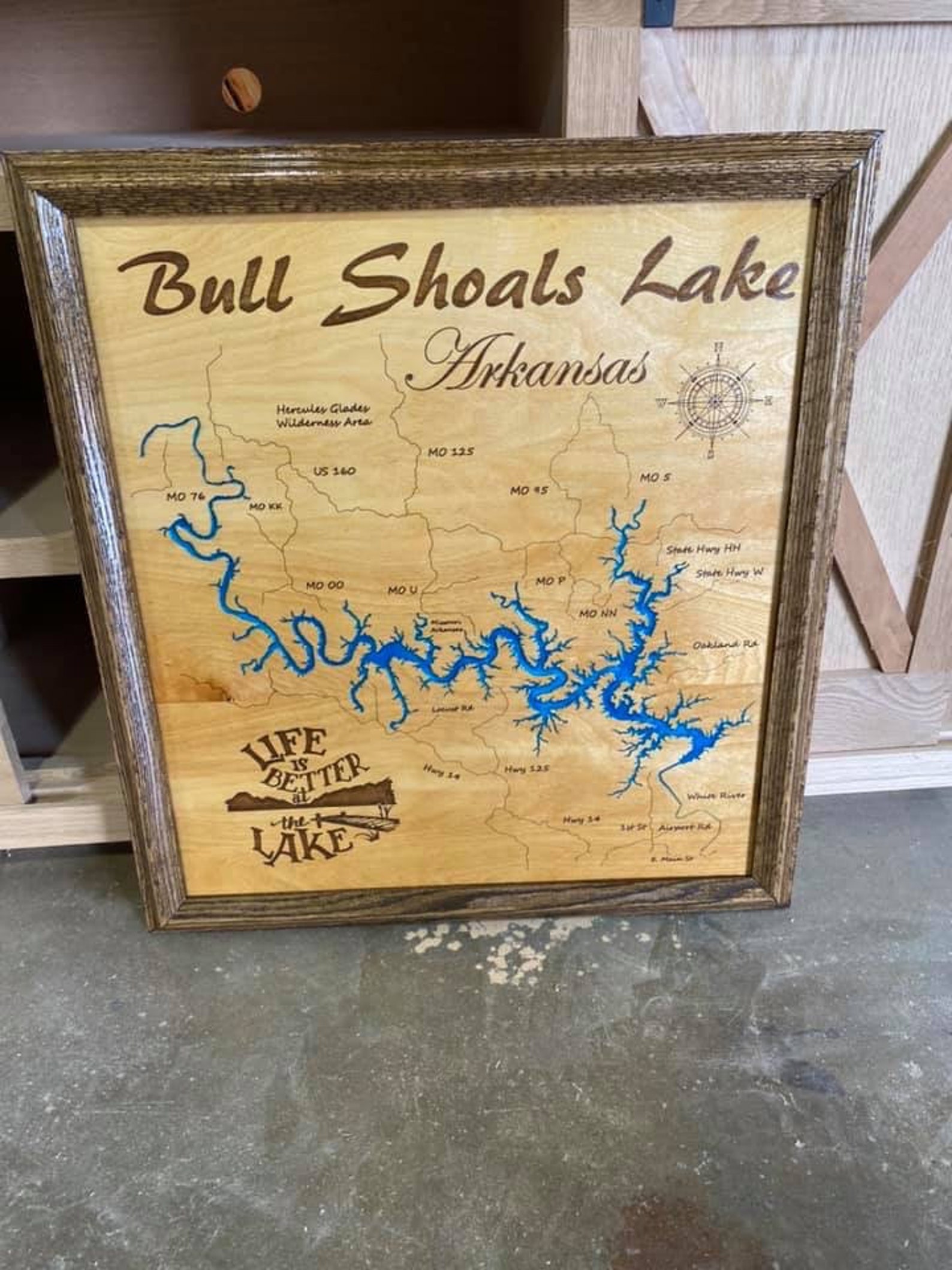 Bull Shoals Lake Arkansas Custom Laser Engraved Lake Map With Etsy