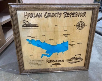 Harlan County Reservoir Map Harlan County Reservoir Nebraska Custom Laser Engraved Lake | Etsy
