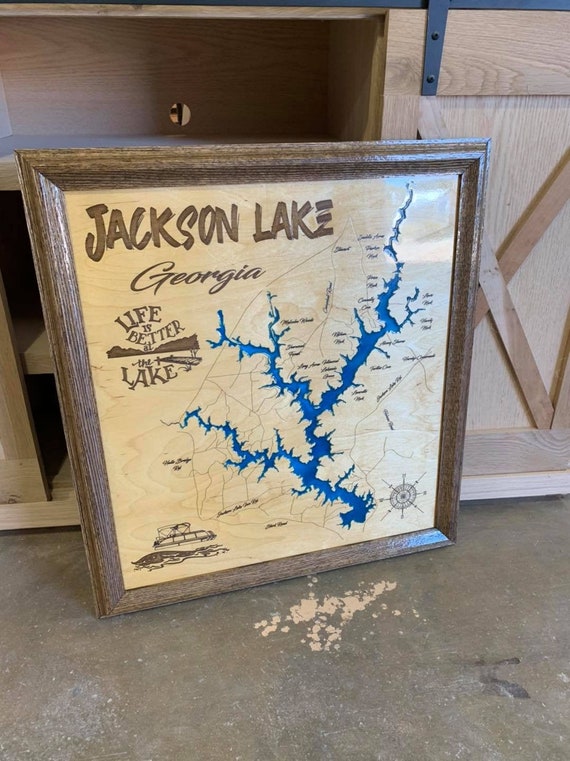 Jackson Lake Ga Map Jackson Lake Georgia Custom Laser Engraved Lake Map With | Etsy