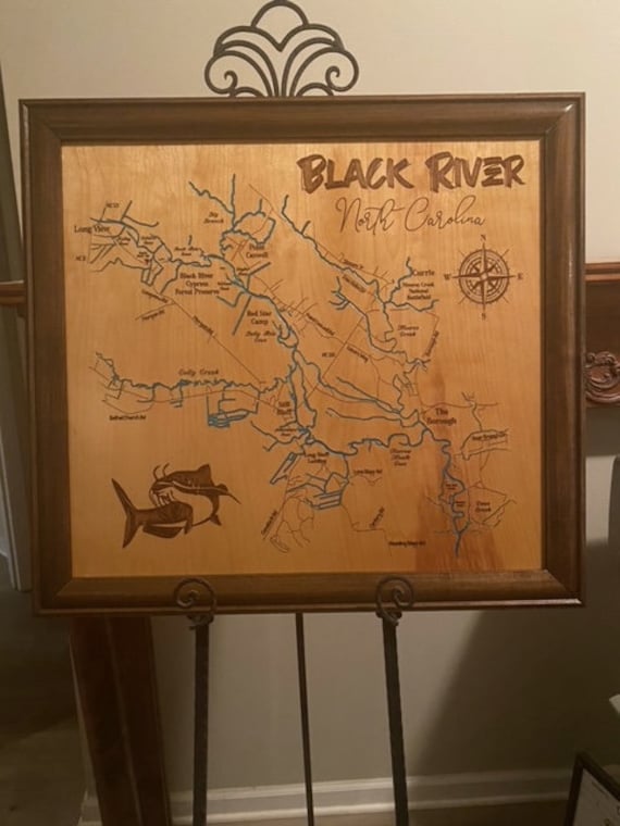 Black River North Carolina Custom Laser Engraved Lake Map Etsy