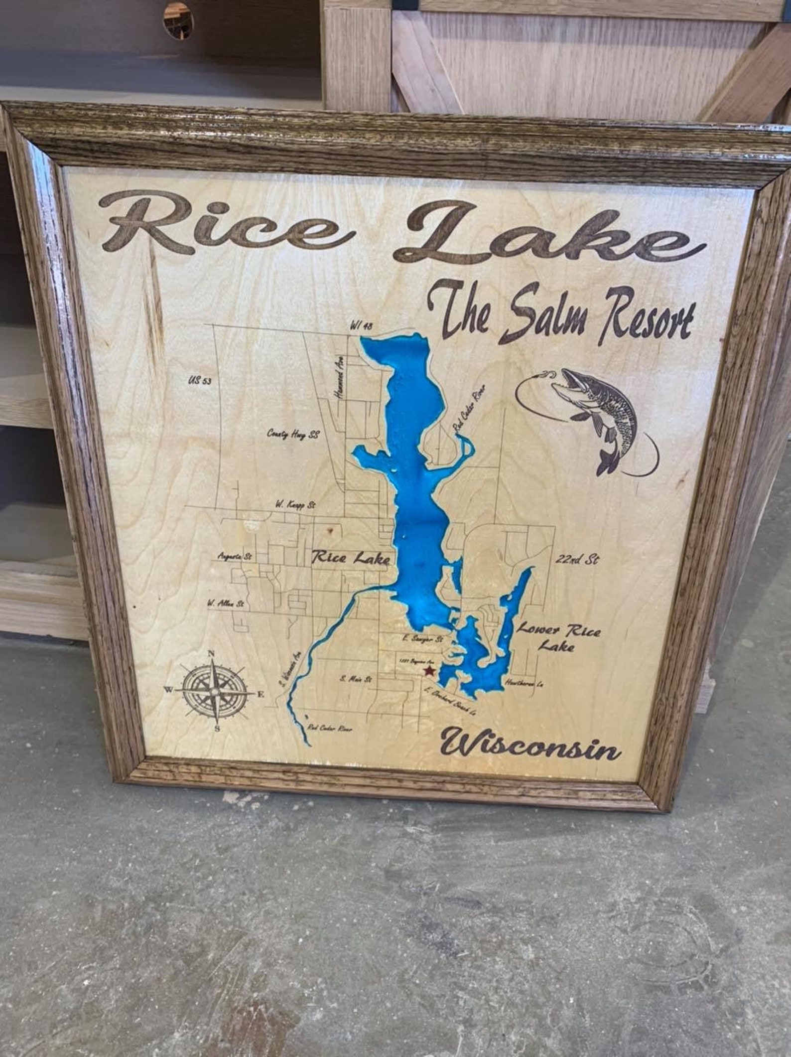 Rice Lake Wisconsin Custom Laser Engraved Lake Map with Epoxy Etsy