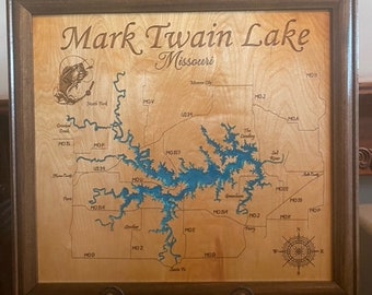 Mark Twain Lake Fishing Map Mark Twain Lake Multi-Layered Wood Map | Etsy