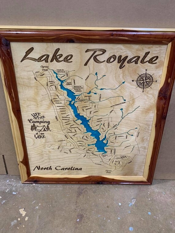 Lake Royale North Carolina Custom Laser Engraved Lake Map Etsy