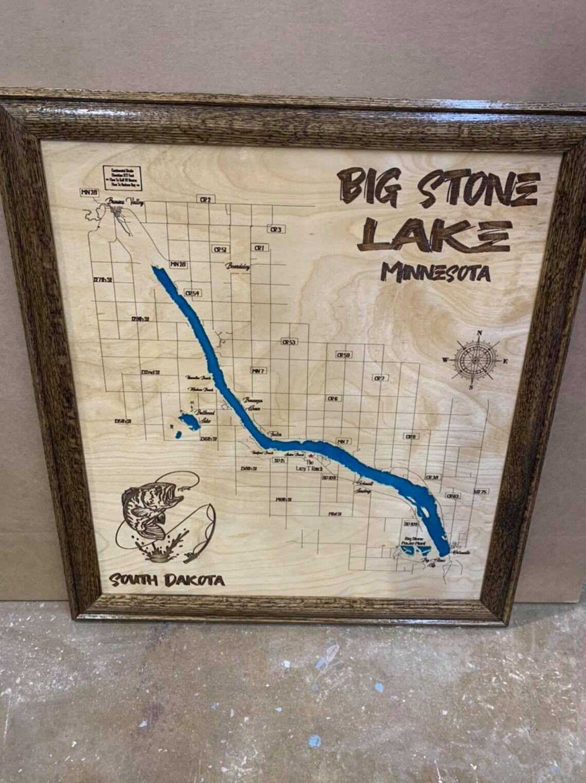 Big Stone Lake Minnesota Custom Laser Engraved Lake Map with Etsy