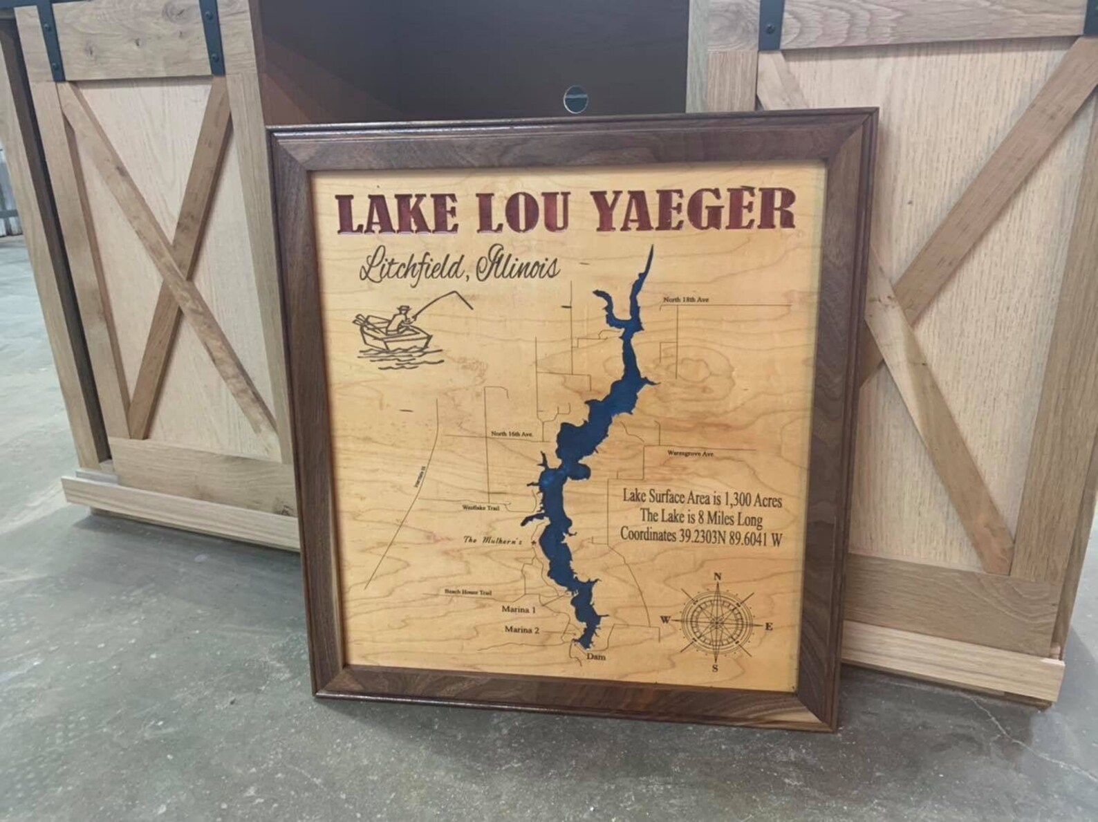 Lake Lou Yeager Illinois Custom Laser Engraved Lake Map with Etsy