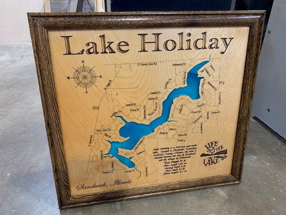 Lake Holiday Illinois Custom Laser Engraved Lake Map with Etsy
