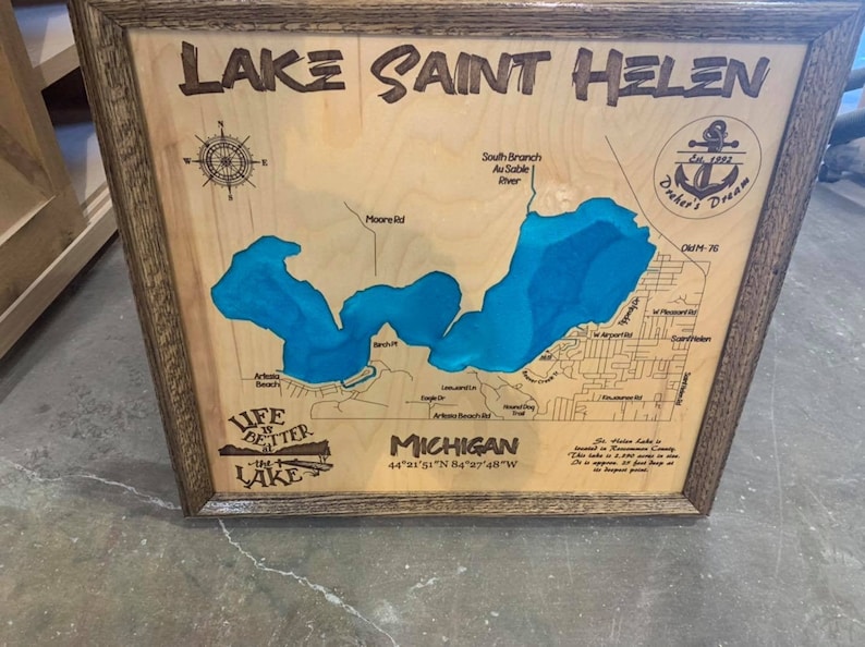 Lake Saint Helen Michigan Custom Laser Grabado Lake Map con Etsy España