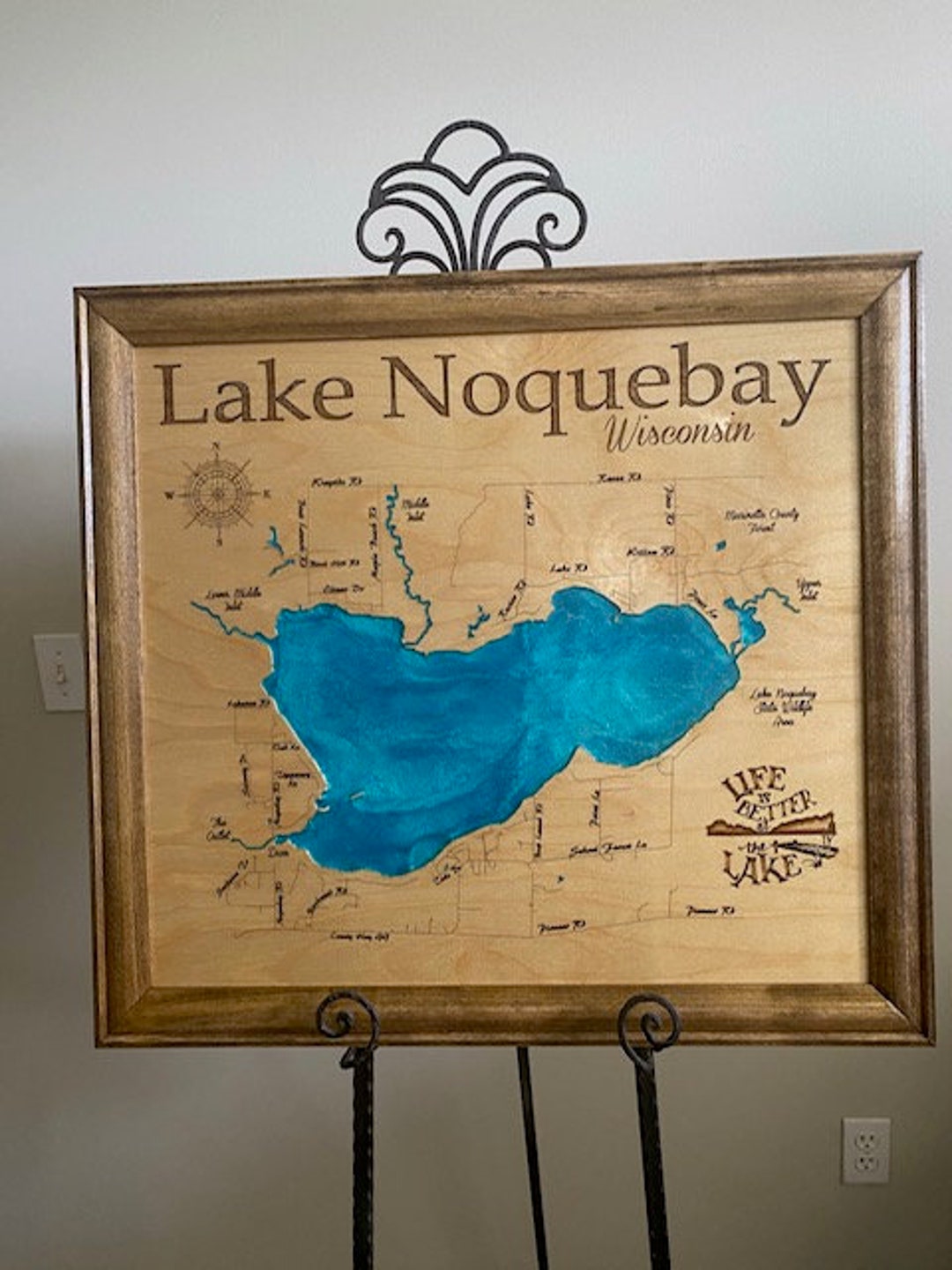 Lake Noquebay Wisconsin Custom Laser Engraved Lake Map With Etsy
