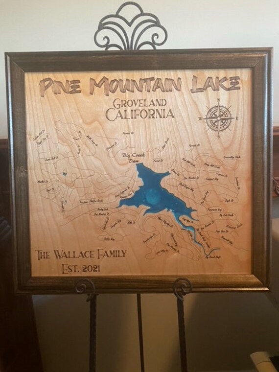 Pine Mountain Lake Map Pine Mountain Lake California Custom Laser Engraved Lake Map | Etsy