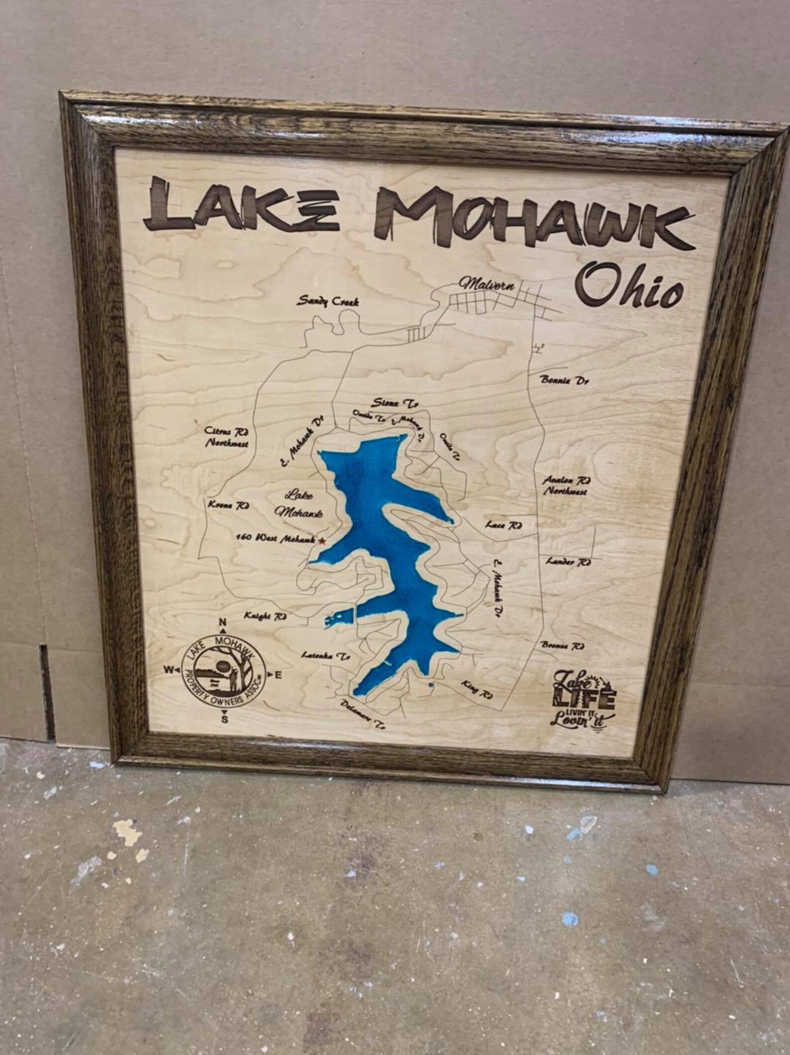 Lake Mohawk Ohio Custom Laser Engraved Lake Map With Epoxy Etsy