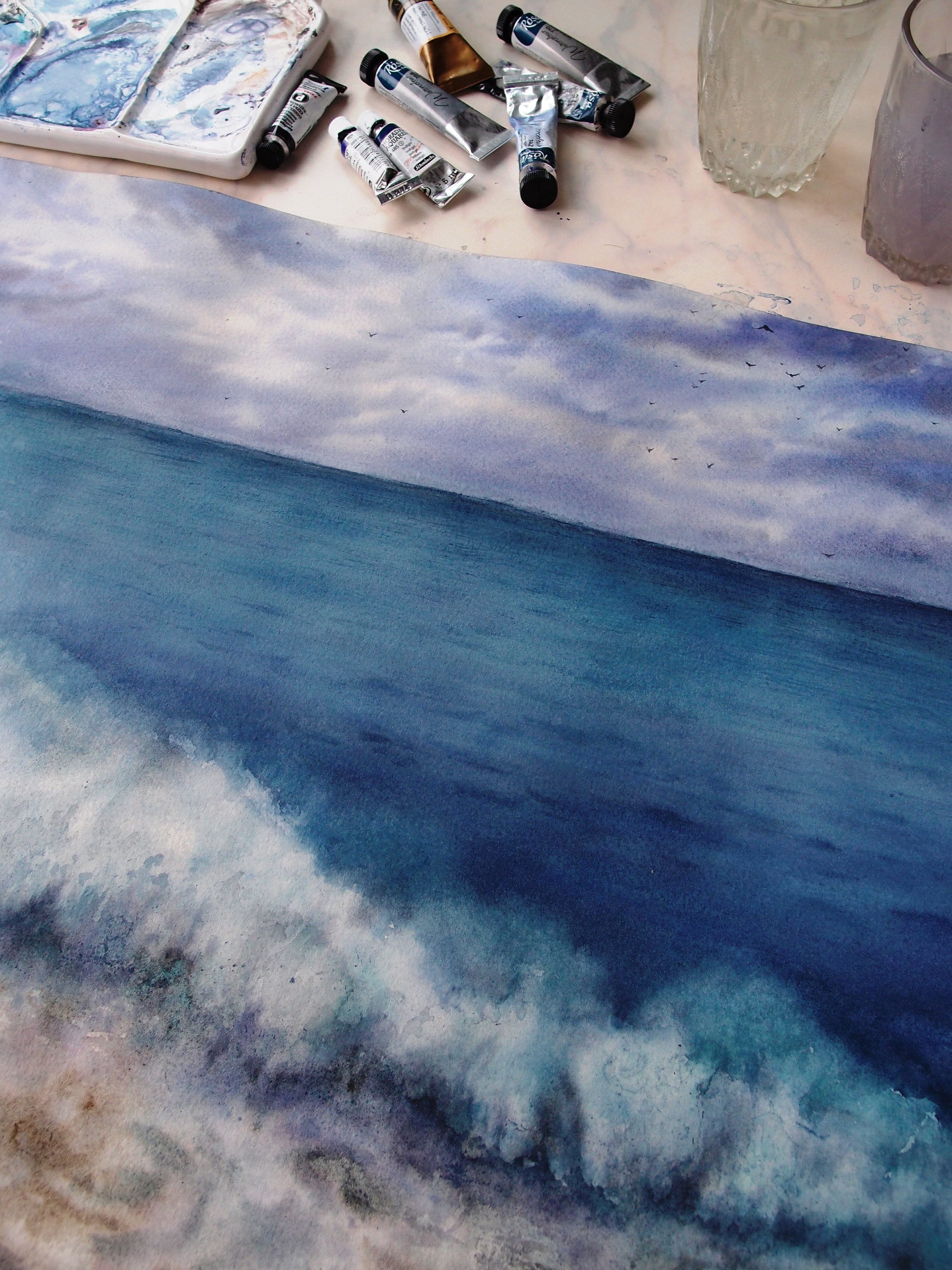 Original Art Watercolor Large Painting Seascape Beautiful - Etsy