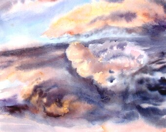 Beautiful Sky Watercolor Painting, Original Art, Home Wall Decor, Gift, Artwork, Ukrainian Artist