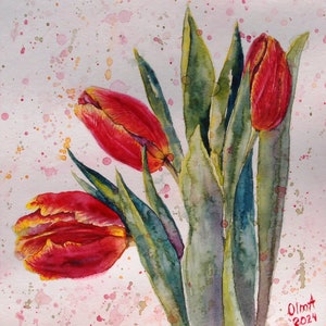 Tulpenblüte Aquarell - Florales Kunstwerk für Wanddekor, atemberaubende Malerei, botanisches Wandkunstdekor, perfekte Geschenkidee, Ukrainischer Künstler