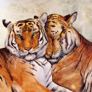 Tiger Watercolor Painting, Wall Art, Unique Gift, Original Artwork, Animal Realistic Wall Decor Home Decor, Tigers in Love, Ukrainian Artist