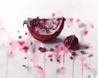 Original Art Watercolor Painting, Watercolour Fruit Pomegranate, Stylish Home Wall Decor Design Gift Unique Artwork, Ukraine Ukrainian Artis