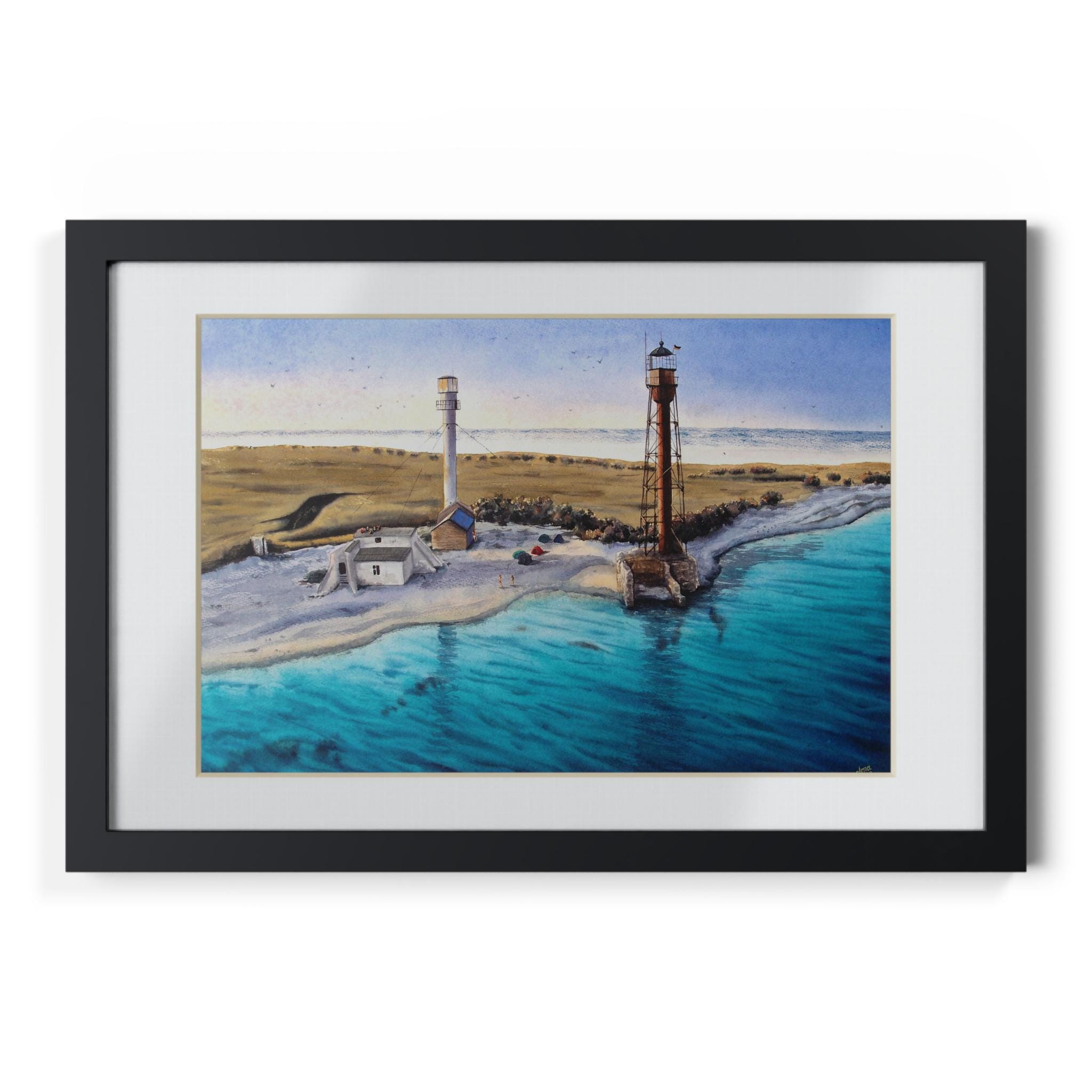 Framed Posters, Black - Ukrainian Landscape Seascape Artwork, Print of Watercolor painting, Lighthouses, Gift Wall Art, Ukrainian Artist