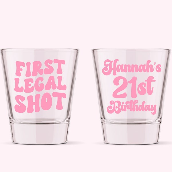 First Legal Shot 21st Birthday Party Shot Glass | Custom Name Retro Birthday Gift