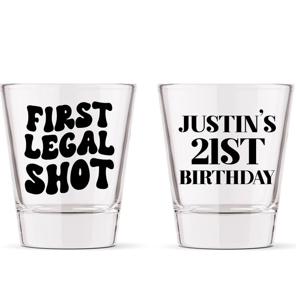 First Legal Shot 21st Birthday Party Shot Glass | Custom Name Retro Birthday Gift