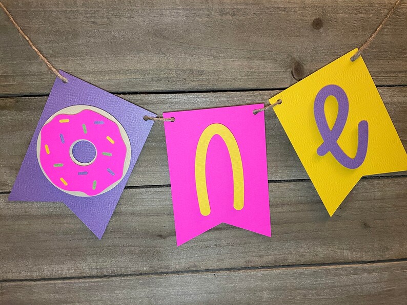 1st B-Day Highchair Banner Yellow First Birthday Banner Purple Pink Banner For Girl or Boy Donut Themed Birthday High Chair Banner