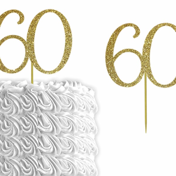 Glitter Sixty "60" Sixtieth Birthday Cake Topper | 60th B-Day Cake Topper | Glitter Cake Topper | 60th Bday Decorations