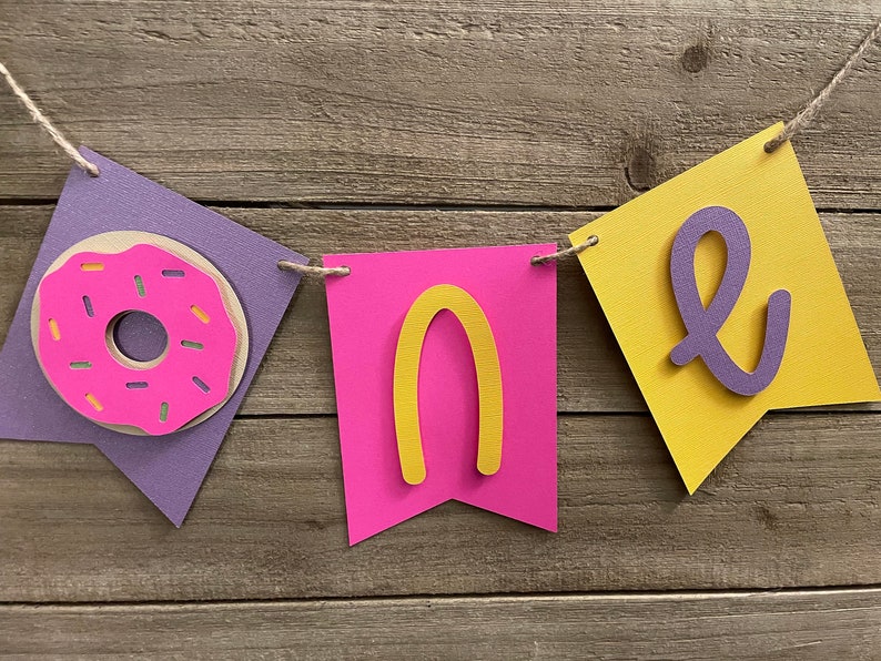 1st B-Day Highchair Banner Yellow First Birthday Banner Purple Pink Banner For Girl or Boy Donut Themed Birthday High Chair Banner