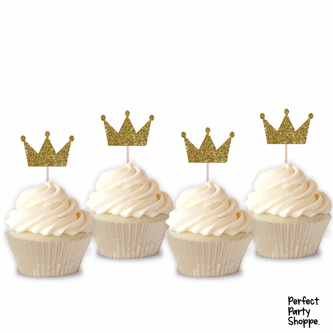 Glitter Crown Cupcake Toppers / Set of 12 Crown Cupcake Toppers