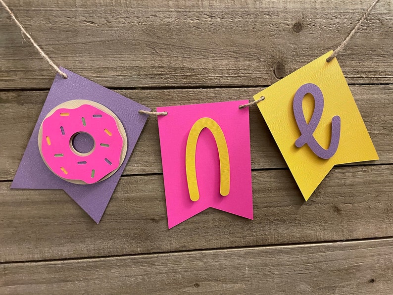 1st B-Day Highchair Banner Yellow First Birthday Banner Purple Pink Banner For Girl or Boy Donut Themed Birthday High Chair Banner