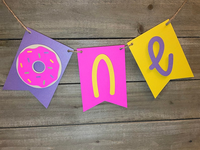 1st B-Day Highchair Banner Yellow First Birthday Banner Purple Pink Banner For Girl or Boy Donut Themed Birthday High Chair Banner