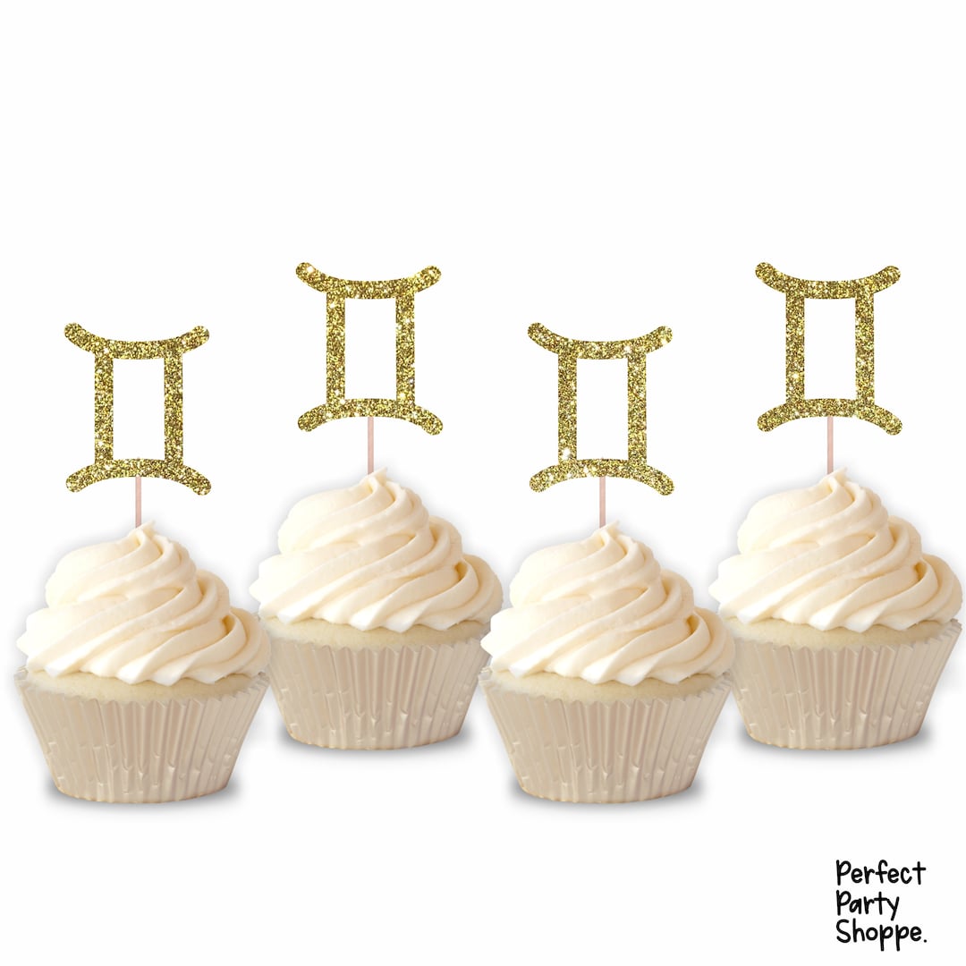 Glitter Zodiac Gemini Symbol Cupcake Toppers Set of 12 Glitter Gemini