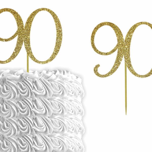 Glitter Ninety "90" Ninetieth Birthday Cake Topper | 90th B-Day Cake Topper | Glitter Cake Topper | 90th Bday Decorations