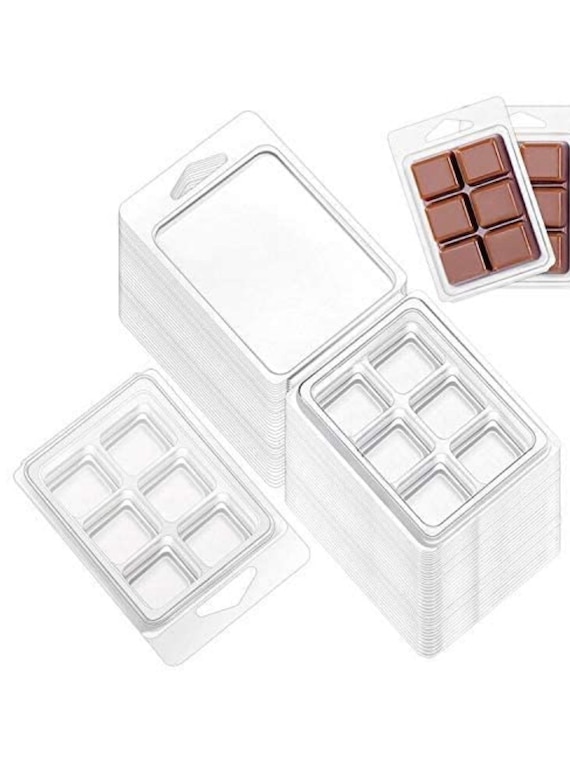 100 Packs Wax Melt Clamshells Square, 6 Cavity Clear Plastic Cube