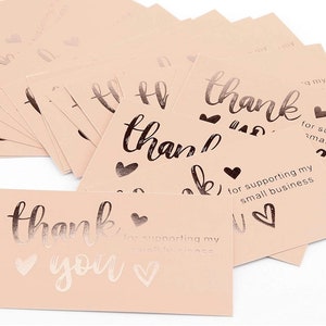 2x3.5 Inch Thank You for Supporting My Small Business Cards, Small Thank You Cards with Gold Foil Letters Heart for Online, Retail St