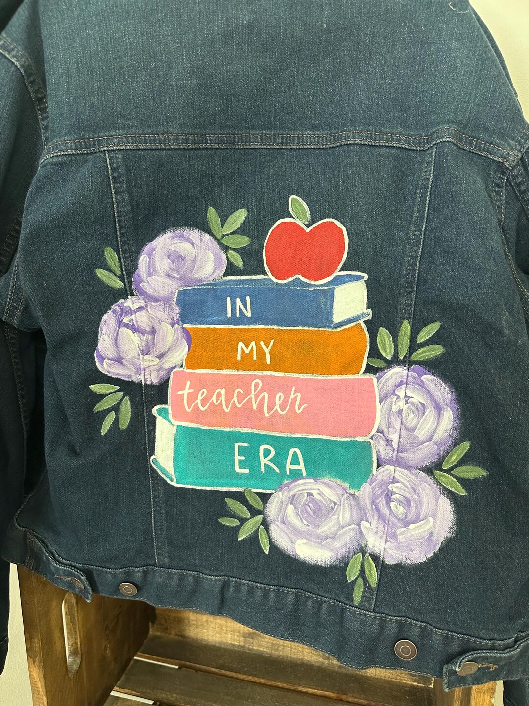 Hand Painted Denim Jacket for Teacher Gift , or Everyday Fashion - Etsy