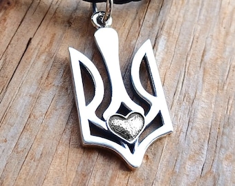 Ukrainian Tryzub with Heart. Silver Pendant Ukrainian Trident Necklace Sterling silver