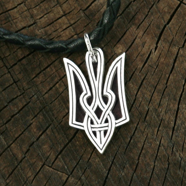 Silver Tryzub Pendant Ukrainian Trident Necklace Sterling Silver