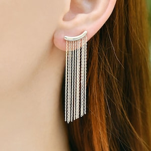 Multi Chain Earrings, Long Chain, Dangle Earrings, Sterling Silver Earrings, Multiple chain earrings, Ear Climber