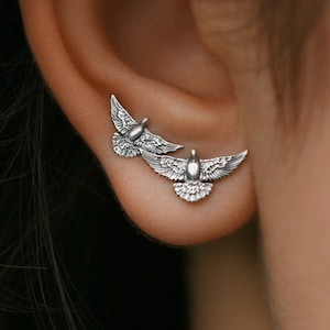 Birds Earrings, Sterling Silver, Flying Birds Ear Climbers, Pair of earrings