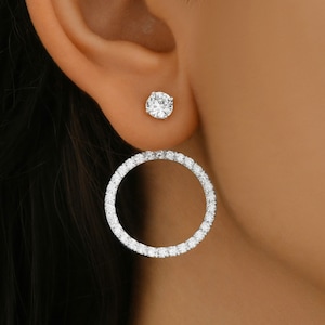 Circle Ear Jacket Earrings with Cubic Zirconia stones, Sterling Silver earrings, Pair of earrings