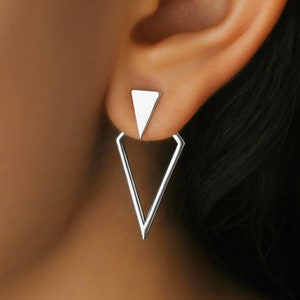 Triangle Earrings, Sterling Silver earrings, Triangle Ear Jackets, Geometric Ear Jackets, Pair of earrings