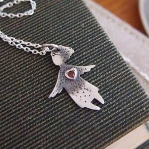 Pingente de anjo com zircão, anjo com coração, colar de prata esterlina