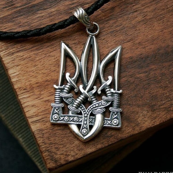 Big Tryzub Silver Pendant Ukrainian Trident Necklace