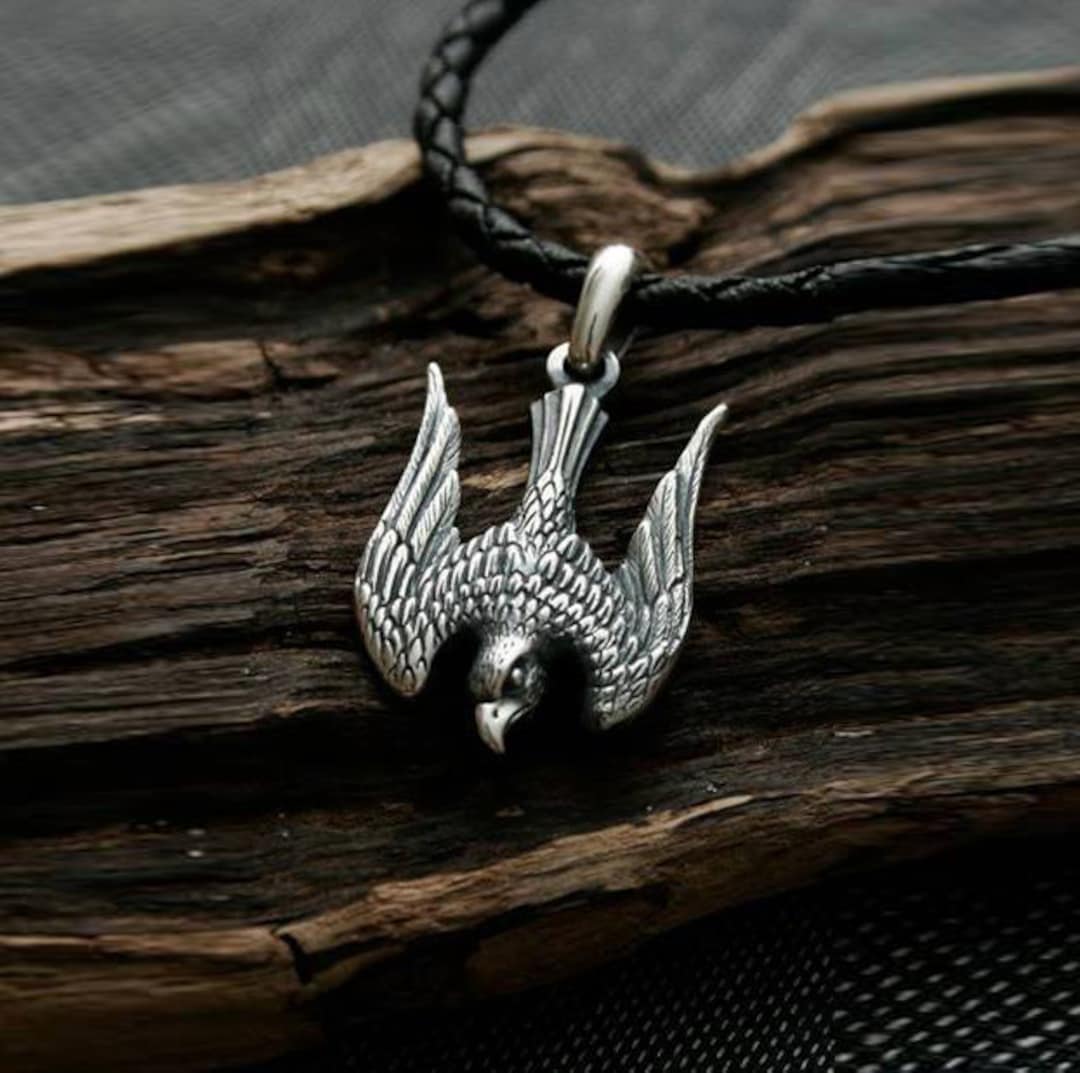 Falcon Necklace, Sterling Silver, Ukrainian Tryzub, Predatory Bird