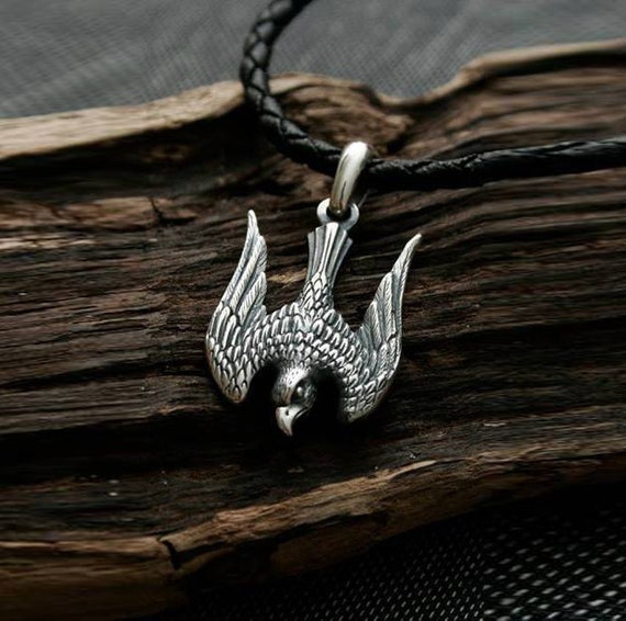 Falcon Necklace, Sterling Silver, Ukrainian Tryzub, Predatory Bird