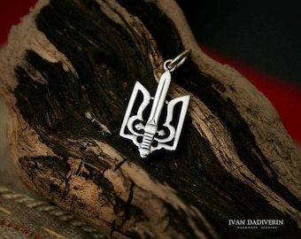 Tryzub Silver Pendant Ukrainian Trident Necklace