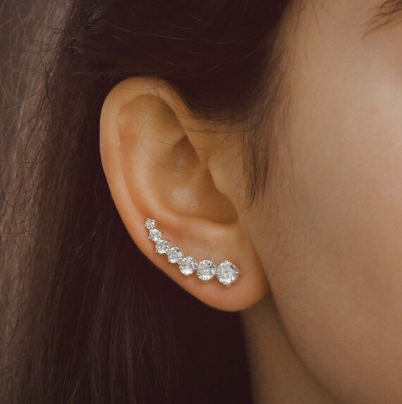 Cubic Zirconia Ear Climbers Sterling Silver Earrings Crystal Ear