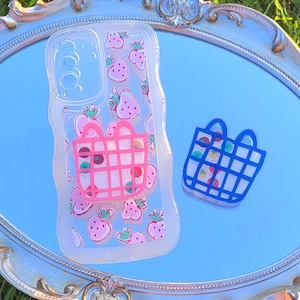 Cute Grocery Bag Shaker Phone Grip, Kawaii Phone Holders, Griptok. Shaker Charms, Cute Phone Stands, Cellphone Holder, Tablet Grips