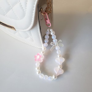 Pink Beaded Phone Charms, Coquette Bow Phone Strap, Star Keychain, Phone Lanyard, Bag Charm, Pink Kawaii Phone Holder, Gifts for Her