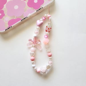 Cute Pink Beaded Phone Charms, Coquette Bow Phone Strap, Star Keychain, Phone Lanyard, Bag Charm, Pink Kawaii Phone Holder, Gifts for Her