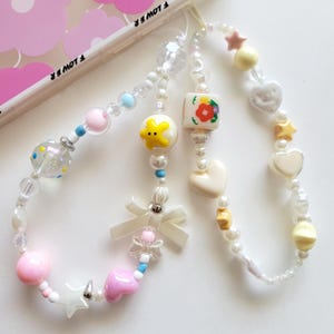 Pastel Beaded Phone Charms, Cute Bow Phone Strap, Star Keychain, Phone Lanyard, Bag Charm, Pink Kawaii Phone Holder, Gifts for Her
