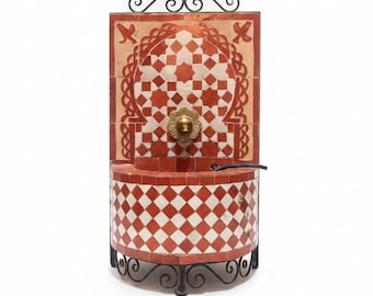 Moroccan fountain in blue mosaic from Fez – Handcrafted ceramic and zellige fountain – Oriental decoration